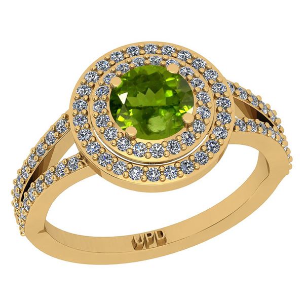 Certified 1.14 Ctw I2/I3 Peridot And Diamond 10K Yellow