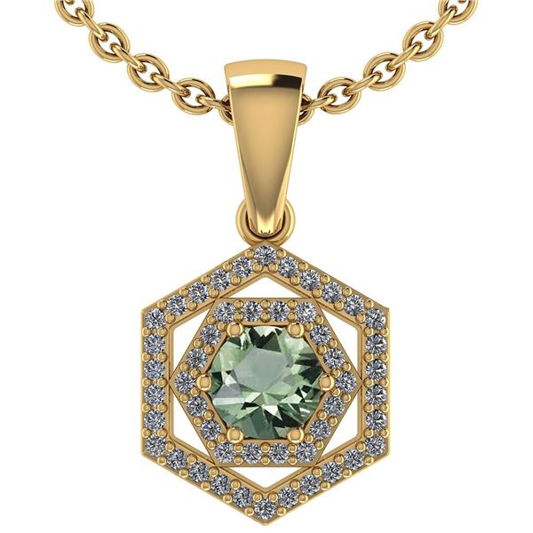 Certified 0.69 Ctw Green Amethyst And Diamond 14k Yello
