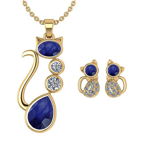 Certified 2.37 Ctw Blue Sapphire And Diamond Cat Neckla