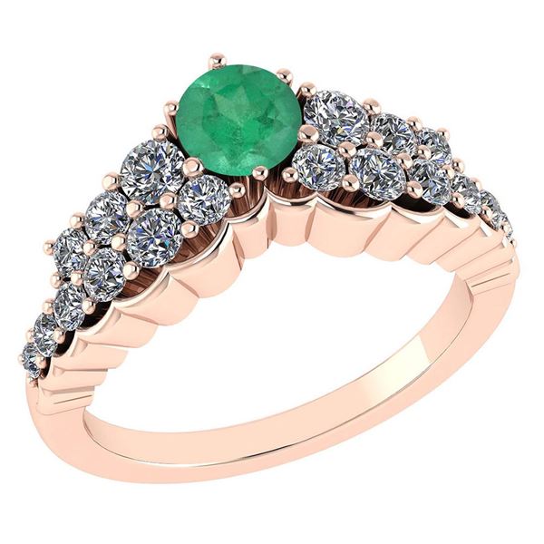 Certified 0.95 Ctw Emerald And Diamond VS/SI1 Halo Ring