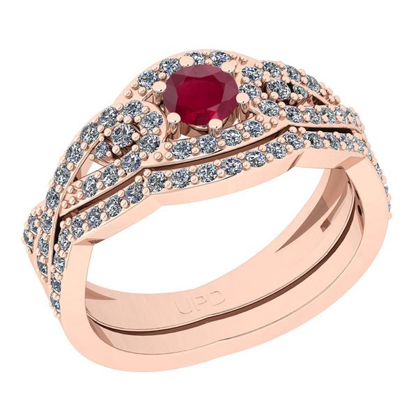Certified 1.00 Ctw I2/I3 Ruby And Diamond 14K Rose Gold