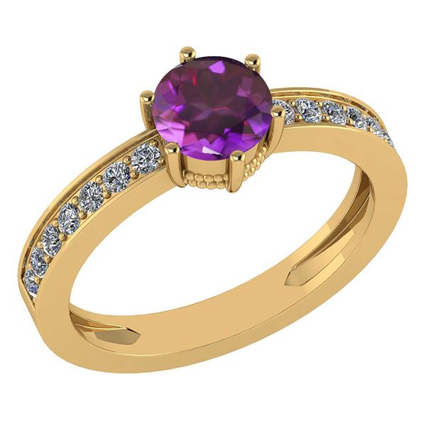 Certified 1.09 Ctw Amethyst And Diamond VS/SI1 Ring 14K