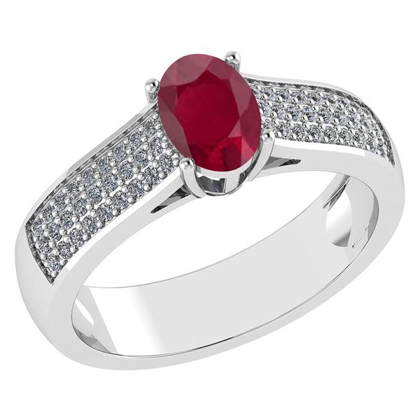 Certified 1.2Ctw Ruby And Diamond 14k White Gold Halo R