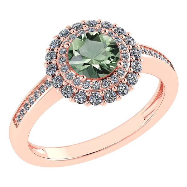 Certified 1.28 Ctw Green Amethyst And Diamond 14k Yello