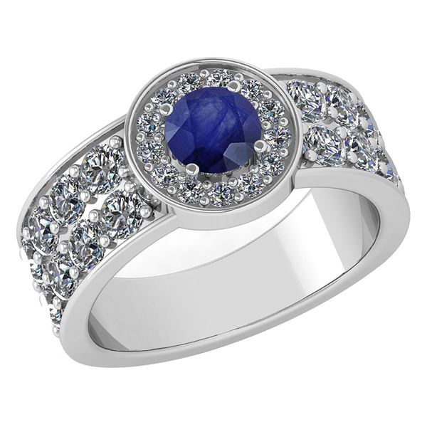 Certified 1.92 Ctw Blue Sapphire And Diamond 14k White