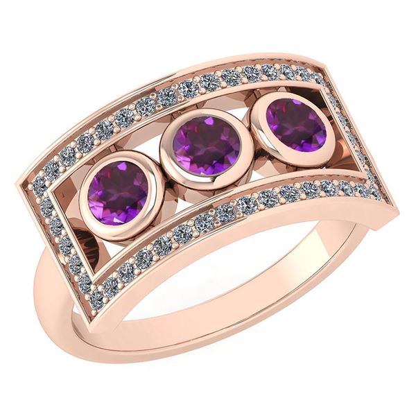 Certified 0.72 Ctw Amethyst And Diamond Wedding/Engagem