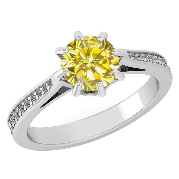 Certified 0.99 Ctw Treated Fancy Yellow Diamond And Whi
