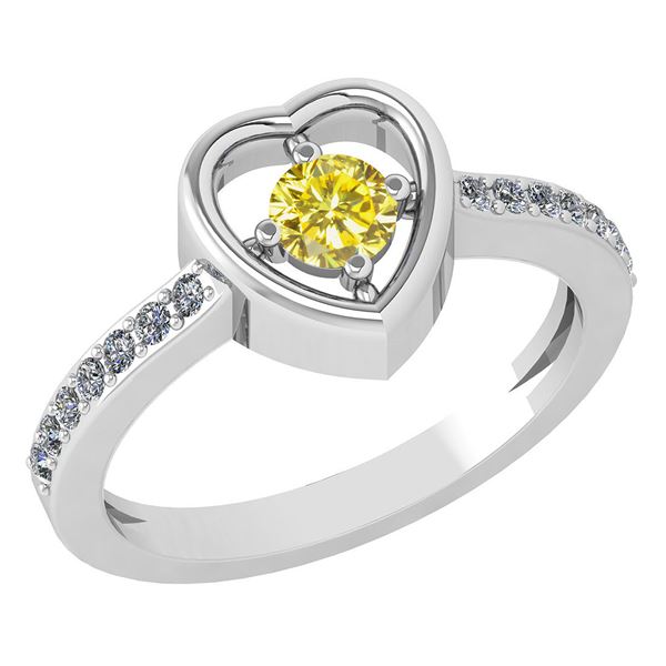 Certified 0.33 Ctw Treated Fancy Yellow Diamond 14K Whi