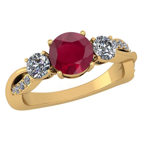 Certified 1.86 Ctw Ruby And Diamond VS/SI2 3 Stone Ring