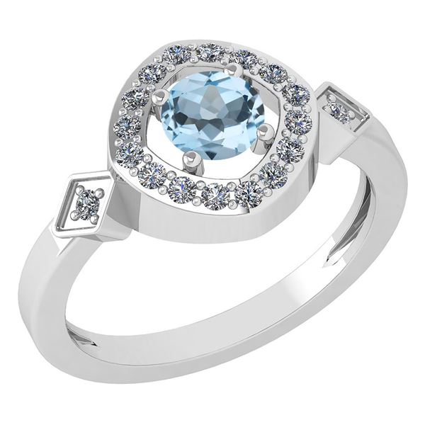 Certified 0.77 Ctw Aquamarine And Diamond 14K White Gol