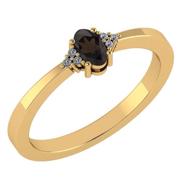 Certified 0.24 Ctw Smoky Quarzt And Diamond 18K Yellow