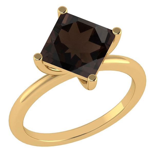Certified 3.00 Ctw Smoky Quartz 14K Yellow Gold Solitai