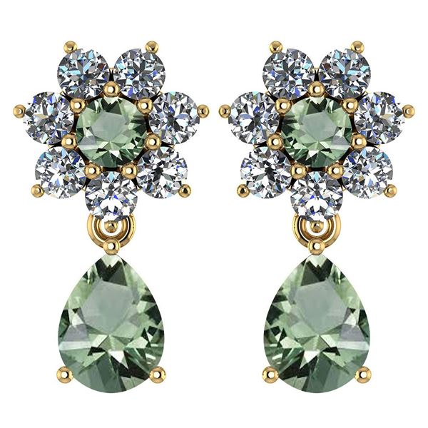 Certified 4.86 Ctw Green Amethyst And Diamond 14k Yello