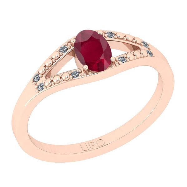 Certified 0.42 Ctw I2/I3 Ruby And Diamond 14K Rose Gold