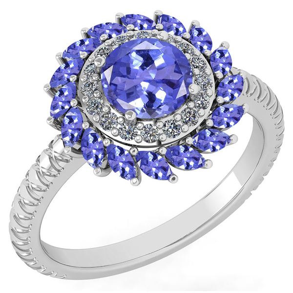 Certified 2.40 Ctw Tanzanite And Diamond VS/SI1 Halo Ri