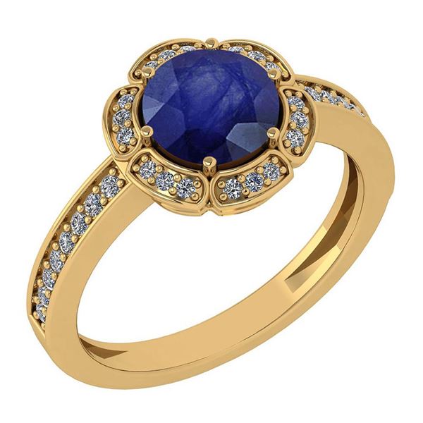 Certified 1.47 Ctw Blue Sapphire And Diamond VS/SI1 Eng