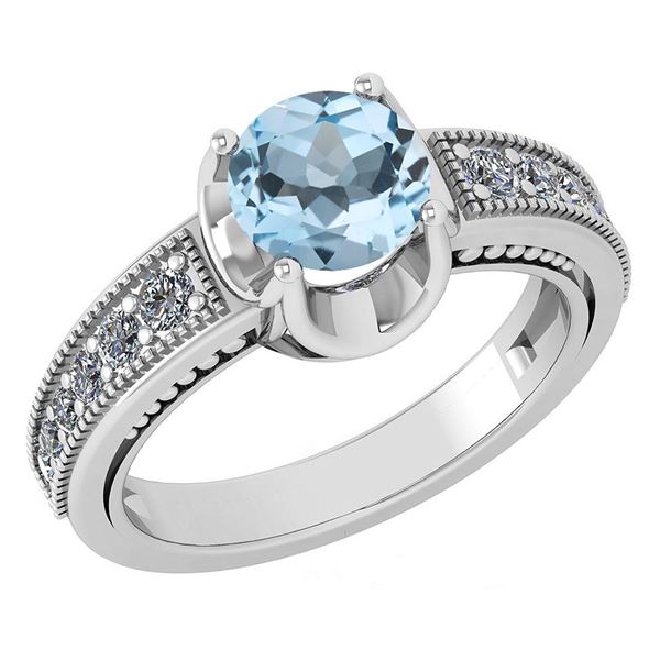 Certified 1.48 Ctw Aquamarine And Diamond Wedding/Engag