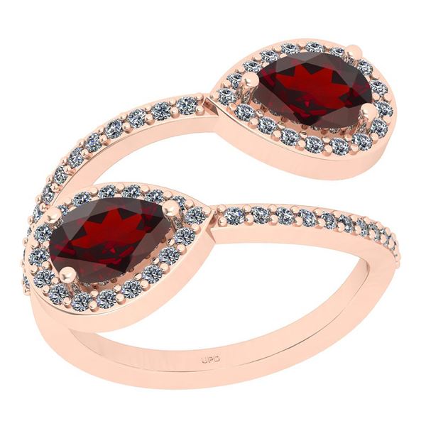 Certified 1.96 Ctw I2/I3 Garnet And Diamond 14K Rose Go