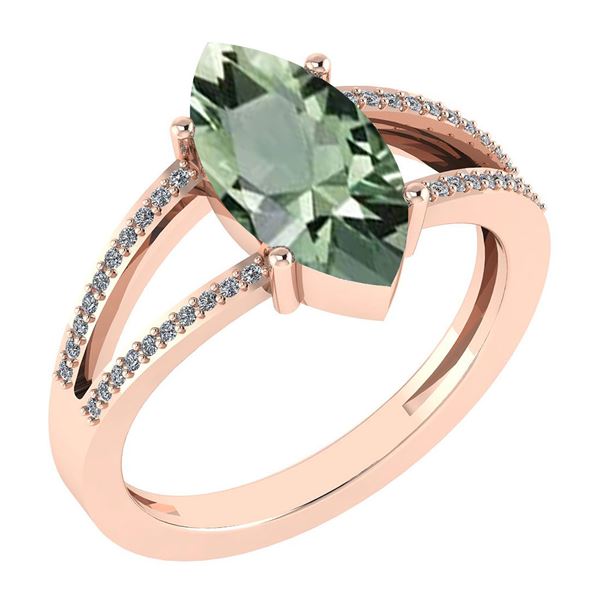 Certified 2.20 Ctw Green Amethyst And Diamond VS/SI1 Ri