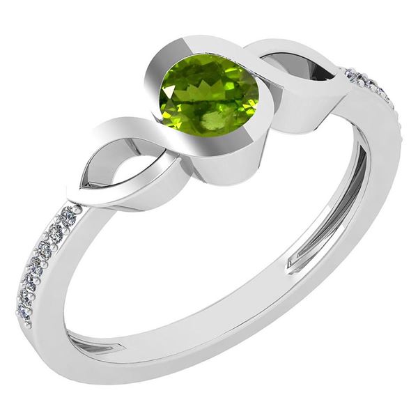 Certified 0.52 Ctw Peridot And Diamond 18K White Gold R