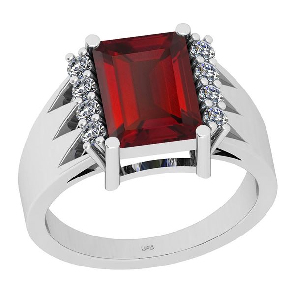 Certified 3.48 Ctw I2/I3 Garnet And Diamond 14K White G