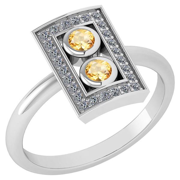 Certified 0.31 Ctw Citrine And Diamond 14K White Gold H