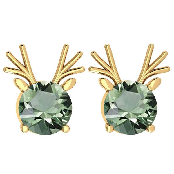 Certified 12.00 Ctw Green Amethyst Stud Earrings 14K Go
