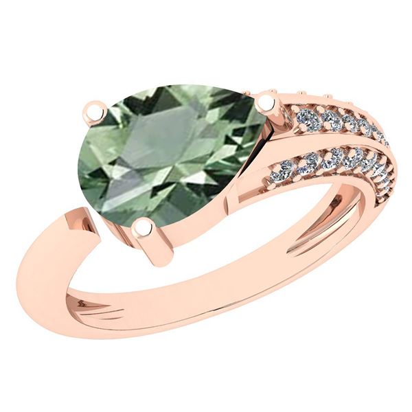 Certified 0.46 Ctw Green Amethyst And Diamond VS/SI1 Ri