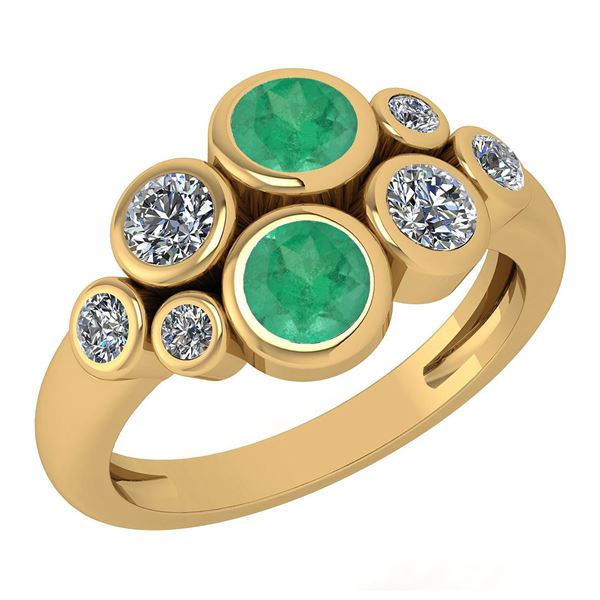 Certified 1.16 Ctw Emerlad And Diamond 14k Yellow Gold