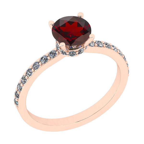 Certified 0.70 Ctw I2/I3 Garnet And Diamond 14K Rose Go