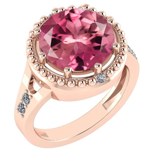 Certified 3.65 Ctw Pink Tourmaline And Diamond VS/SI1 F
