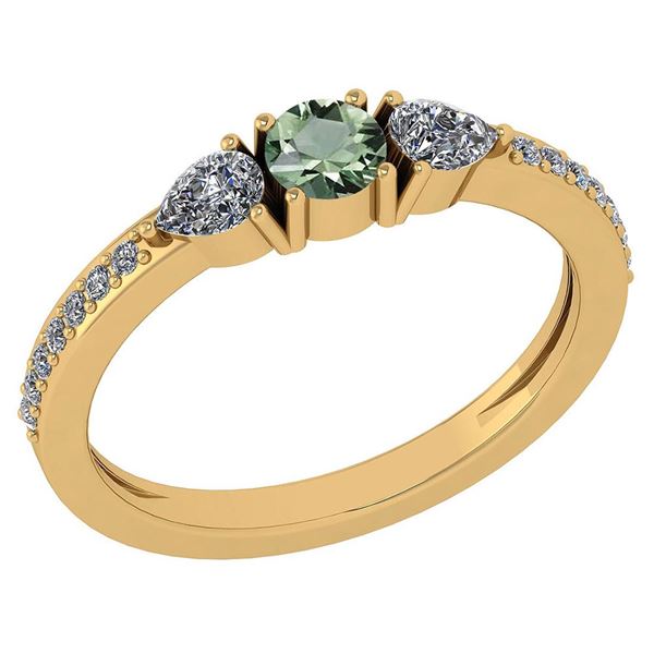 Certified 0.78 Ctw Green Amethyst And Diamond 14k Yello