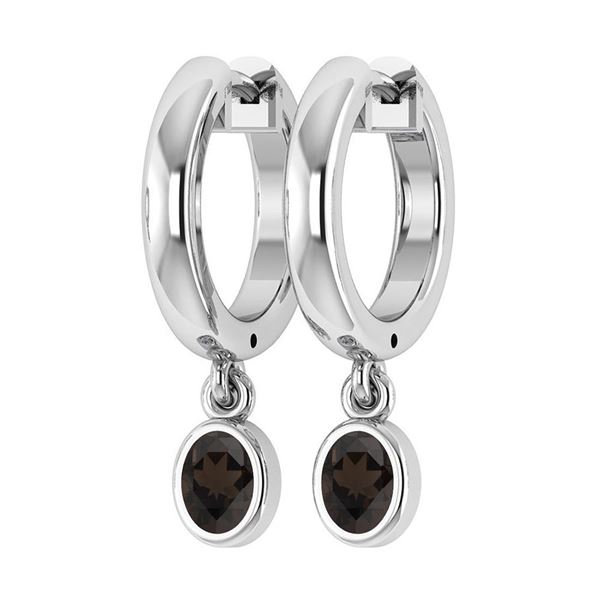 Certified 1.00 Ctw Smoky Quartz Hoop Earrings 14K White