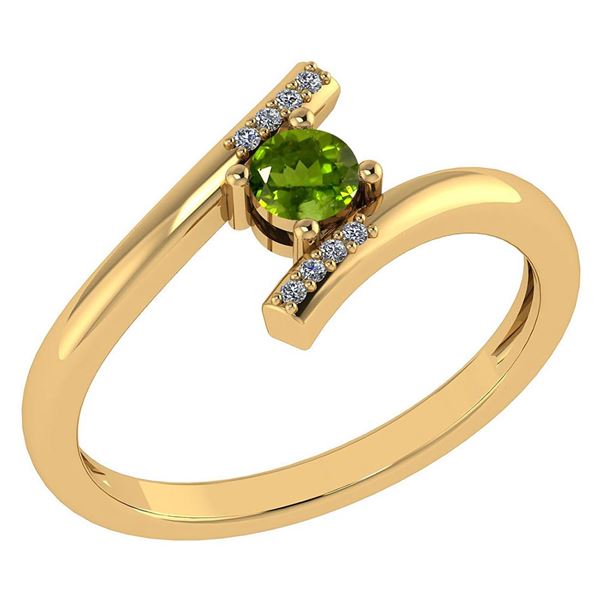 Certified 0.27 Ctw Peridot And Diamond 14k Yellow Gold