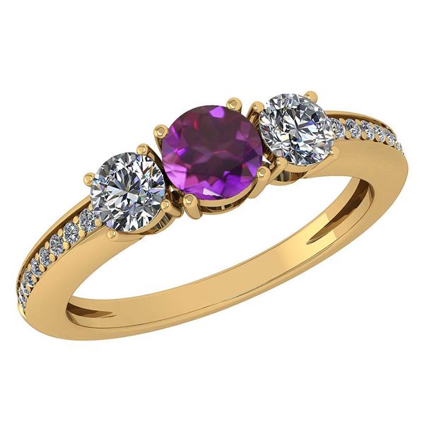Certified 1.06 Ctw Amethyst And Diamond Wedding/Engagem