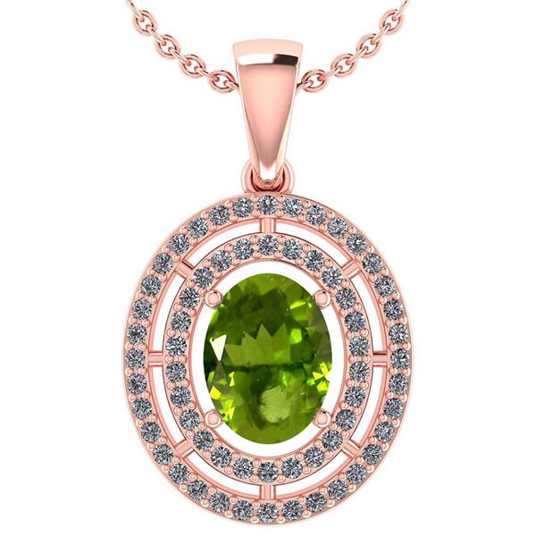 Certified 1.56 CTW Peridot And Diamond 14k Rose Gold Ha