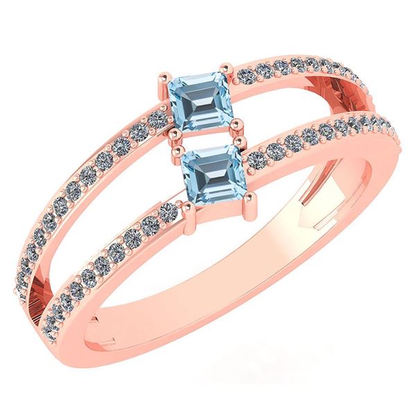 Certified 0.60 Ctw Blue Topaz And Diamond 18k Rose Gold