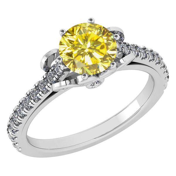 Certified 1.58 Ctw Treated Fancy Yellow Diamond And Whi