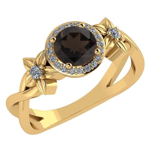 Certified 1.00 Ctw Smoky Quarzt And Diamond 14k Yellow