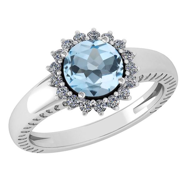 Certified 1.48 Ctw Aquamarine And Diamond Wedding/Engag