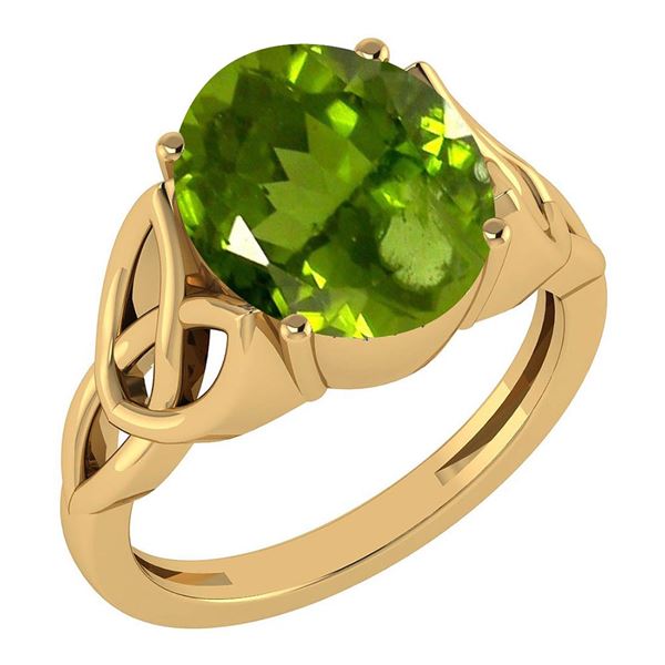 Certified 2.50 Ctw Peridot 14K Yellow Gold Solitaire Ri