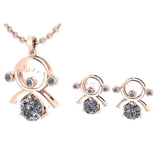 Certified 0.93 Ctw Diamond Tiny Angel Necklace + Earrin