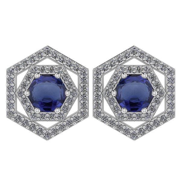 Certified 1.38 Ctw Blue Sapphire And Diamond 18k White
