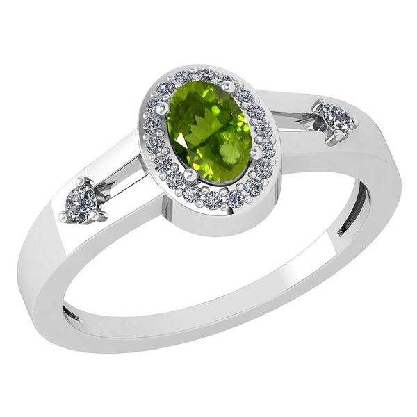 Certified 0.65 Ctw Peridot And Diamond 14k White Gold H