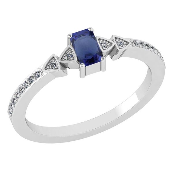 Certified 0.39Ctw Blue Sapphire And Diamond 14k White G