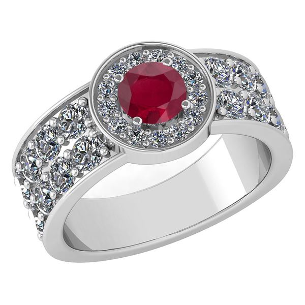 Certified 1.92 Ctw Ruby And Diamond 14k White Gold Halo