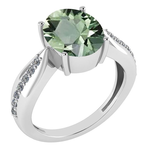 Certified 5.30 Ctw Green Amethyst And Diamond VS/SI1 Ri