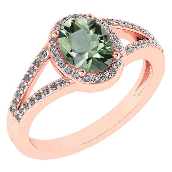 Certified 1.52 Ctw Green Amethyst And Diamond 14k Rose