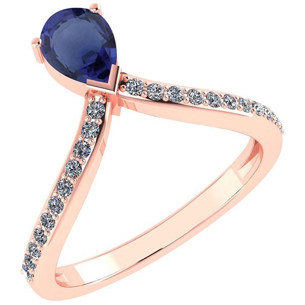 Certified 0.97 Ctw Blue Sapphire And Diamond 14k Rose G