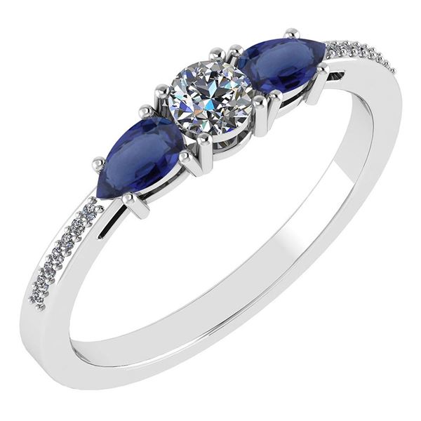 Certified 0.77 Ctw Blue Sapphire And Diamond 14k White